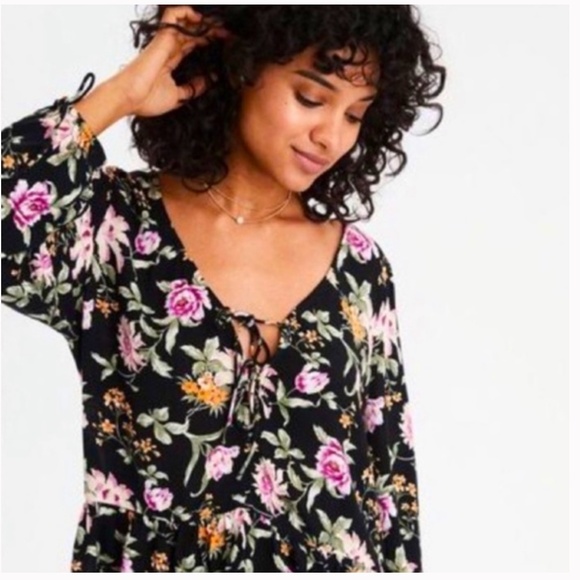 Peplum Tie Hipster Hippie Artsy Chic Boho Bohemian Trendy Artsy Party Blouse - Picture 2 of 7